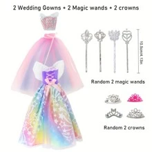 1 set de robe de poupée de mode + 1 baguette magique + 1 couronne, pour poupée de 11,5 pouces, cadeau de jouet pour filles (poupée non incluse), cadeau d'Halloween/Thanksgiving/Noël