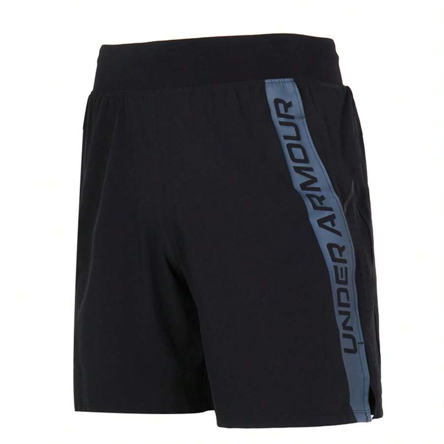 Under Armour 男友款男士 7 英寸轻质训练短裤，透气，适合跑步、健身和锻炼 - 黑色 - 查看 1