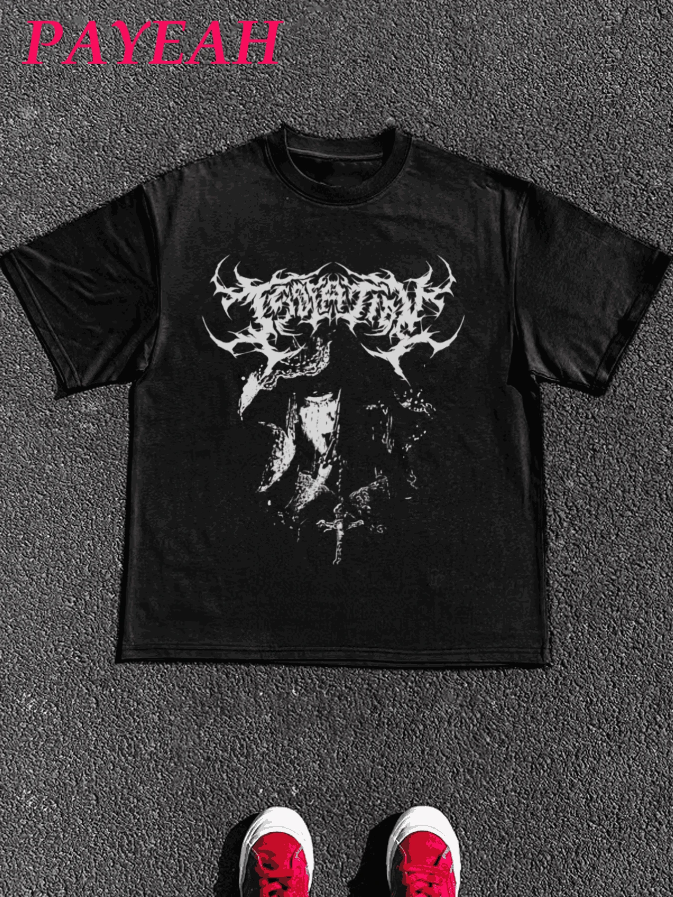 PAYEAH 1 Pcs 100% Cotton Gothic T-Shirt | Alt Clothing | Mall Goth | Trad Goth | Pastel Goth | Edgy Grunge Clothing | Gothic Clothes | Punk | Dark Academia | Y2K Graphic Print T Shirt  Tops TEE 220g Heavy Cotton T Shirt - Black - View 1