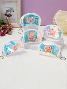 Monedero Láser De Pu Con Forma De Media Concha De Mar Para Niños, Pequeña Billetera Con Forma De Mano Portátil Y Colorida Con Arena Líquida Linda, Se Envía Al Azar 1 Pieza - Multicolor - Ver 5