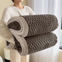 1 chiếc chăn ấm mềm mại dày dặn tối giản màu trơn, mùa đông - Xám - Xem 1