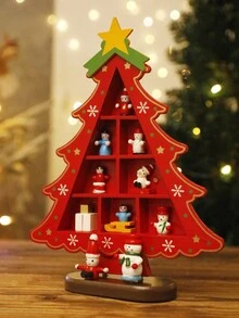 1 件木制圣诞树装饰，带迷你装饰，节日桌面节日装饰，非常适合家庭、办公室或派对展示，迷你木制圣诞树，桌面节日装饰，手工制作的圣诞装饰， - 彩色 - 查看 5