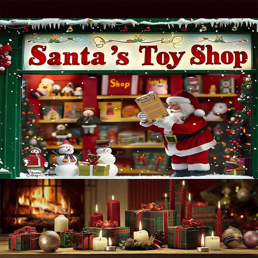 1 件圣诞老人玩具店圣诞节主题冬季节日生日摄影背景挂布照片背景 - 彩色 - 查看 1
