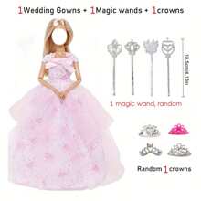 1 set de robe de poupée de mode + 1 baguette magique + 1 couronne, pour poupée de 11,5 pouces, cadeau de jouet pour filles (poupée non incluse), cadeau d'Halloween/Thanksgiving/Noël