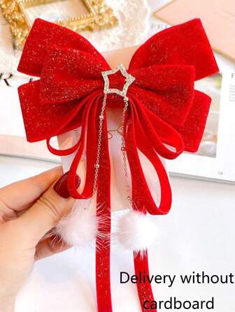 1个金色丝绒蝴蝶结发夹，可爱公主风新年发饰