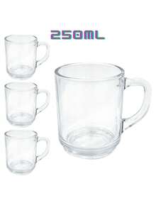 Kit 4 Plain Glass Mugs, Transparent, 250ml - 無色 - 查看 5