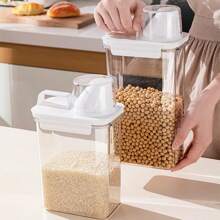 1pc Sealed Storage Container With Handle, Grain, Flour Box. Pet Dog Cat Food Dispenser With Measuring Cup, Transparent Plastic Kitchen & Food Storage Canister For Sugar, Pasta, Grains, Cereals - 無色 - 查看 6