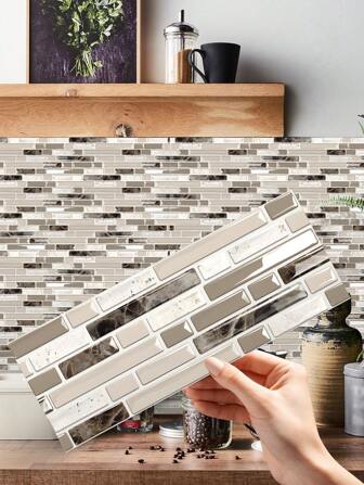 12pcs Marble Texture 3D Kitchen Stickers, Easy-Install Vinyl Wall Tiles, Oil-Proof And Heat-Resistant Kitchen And Bathroom Tile Sticker, Thickened Self-Adhesive For Kitchen Bathroom Backstage Board Stickers, Home Decoration 11.7*30.5cm/4.61*12inch,Stickers,Wall Decal, Vinyl Decal For Home Decorations,Spring Decoration Items Refresh Your Home,Rama Decoration Stickers