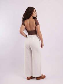 Women's Backless Cropped Baby Tee Open Back Polyamide - 鏽棕色 - 查看 1