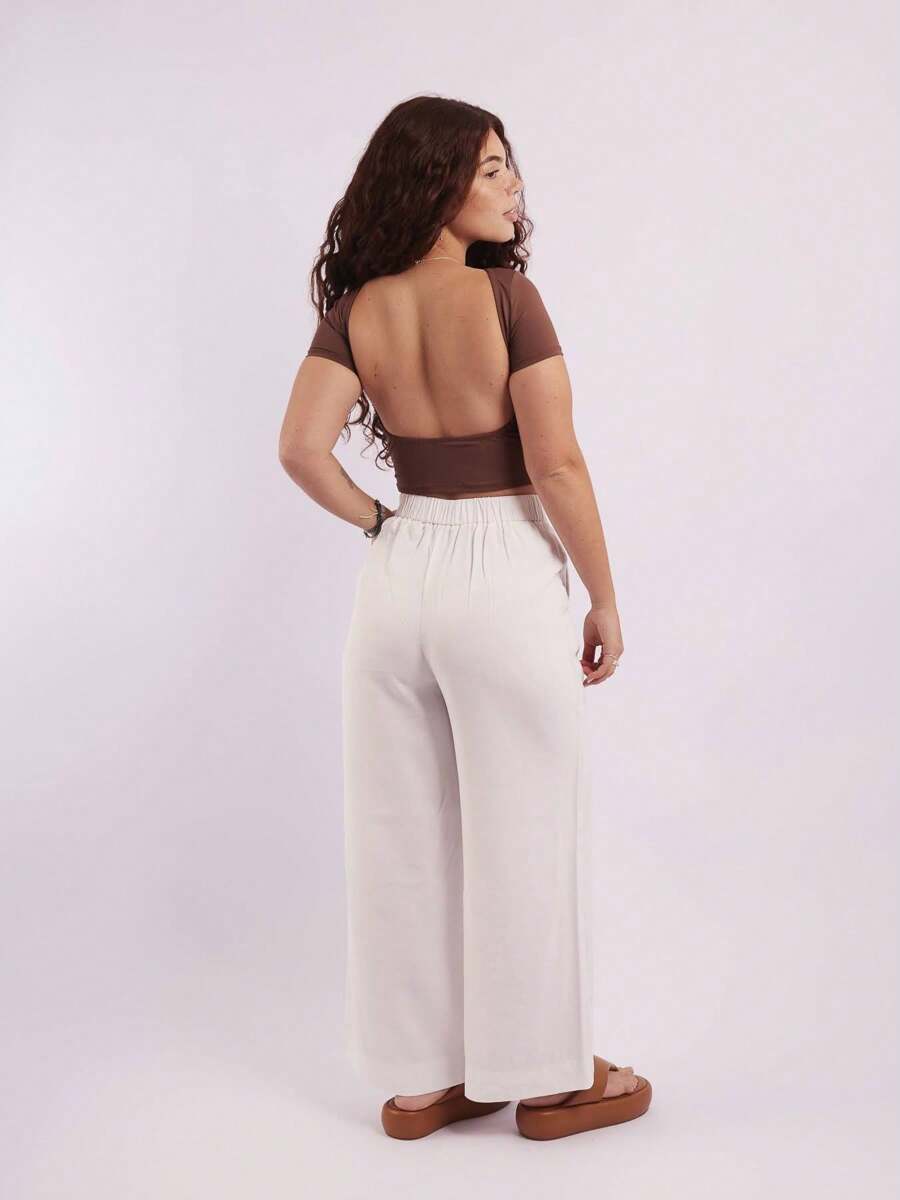 Women's Backless Cropped Baby Tee Open Back Polyamide - 鏽棕色 - 查看 1