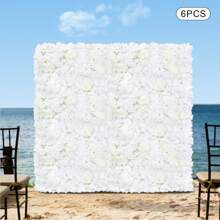 Rainaut 6PCS Flower Wall Panels, 24" X 16" Flower Wall Panel Floral Backdrop, White Flower Wall Decor, Faux Flower Panel, Silk Hydrangea Rose Floral Panel For Wedding, Party - Nhiều màu - Xem 5