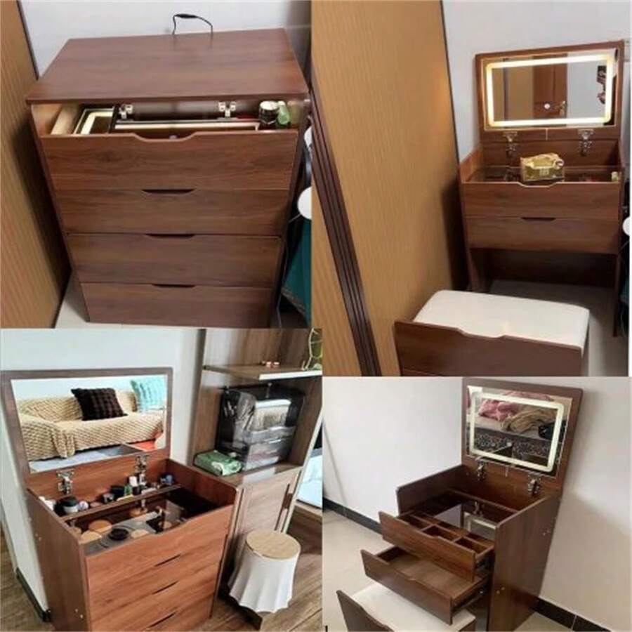 Corner Vanity Desk With Flip Top Mirror, Makeup Table With 3 Drawers