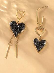 1pair Asymmetric Black Heart Shape Tassel Women Dangle Earrings, Exaggerated Jewelry Gift For Valentine's Day Or Birthday,Mom,Mother,Mother's Day,Gift