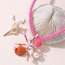 1 chiếc vòng cổ mặt hình sao biển, vỏ sò và ngọc trai nhiều màu sắc thiết kế độc đáo, phù hợp với trang phục thường ngày, đi nghỉ và mặc hàng ngày của phụ nữ, mùa thu/đông - phong cách 1 - Xem 6