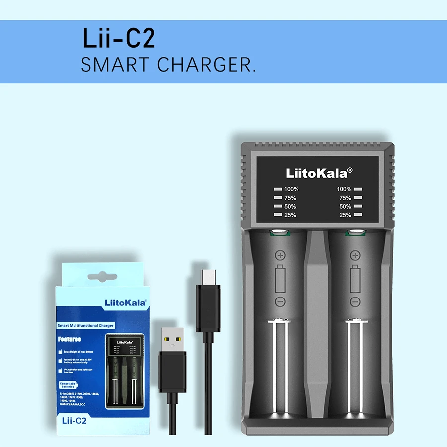 LiitoKala LiitoKala LiiC2 3.7V Rechargeable Battery Charger Suitable