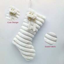 Meias de Natal grandes e fofas em poliéster marrom ou branco, adequadas para árvores de Natal, famílias, lareiras, festas de fim de ano, sacolas de presentes, decorações de corredores e cenas