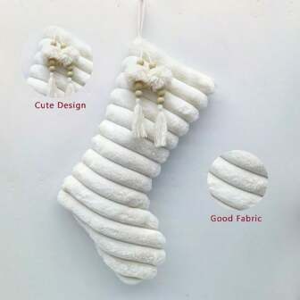 Large And Cute Design Christmas Socks In Brown Or White Polyester Stockings Suitable For Christmas Trees, Families, Fireplaces, Holiday Parties, Gift Bag, Hallway And Scene Decorations