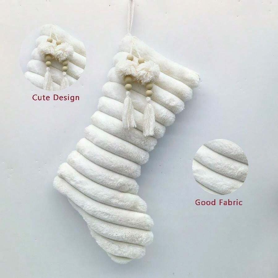 Meias de Natal grandes e fofas em poliéster marrom ou branco, adequadas para árvores de Natal, famílias, lareiras, festas de fim de ano, sacolas de presentes, decorações de corredores e cenas