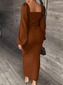 Fashion Elegant Lantern Sleeve High Slit Dress, Women Long Dress