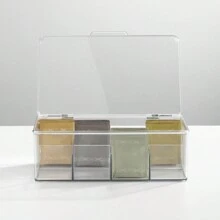 1 pieza Caja organizadora de escritorio con 8 compartimentos para bolsitas de té, con tapa, removible y apilable, para paquetes de café y azúcar - transparente - Ver 7
