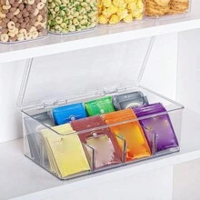 1 pieza Caja organizadora de escritorio con 8 compartimentos para bolsitas de té, con tapa, removible y apilable, para paquetes de café y azúcar - transparente - Ver 4