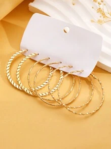 3 Pairs Simple And Exaggerated Hoop Earrings, Fashionable Gift For Women - Yellow Gold - View 5