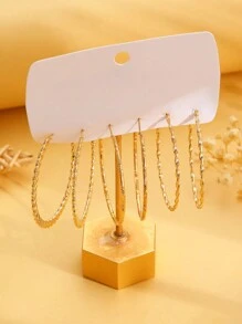3 Pairs Simple And Exaggerated Hoop Earrings, Fashionable Gift For Women - Yellow Gold - View 3