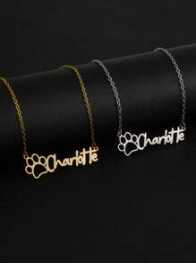 可定制奢华简约精致猫爪名字吊坠项链，适合送给朋友、家人、生日、节日、周年纪念日的礼物，适合聚会和郊游 - 金色 - 查看 2