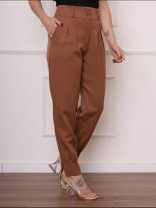 Women's Carrot Jogger Pants Tailored With Zipper Hem Fashion Blogger - màu nâu - Xem 2