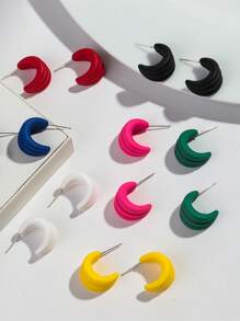 1 Set Of 6 Pairs Popular Fashion Colorful Matte Acrylic Asymmetrical Geometric C-Shaped Hoop Earrings Suitable For Women's Daily Wear - Colorful - View 7