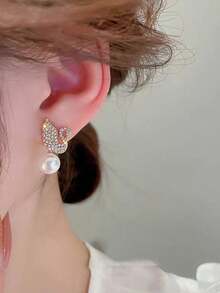 1 Cặp bông tai đính ngọc trai giả hình thiên nga thanh lịch, thiết kế sang trọng, đa năng - thiên nga - Xem 4