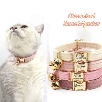 1pc Customizable Name & Phone Number Velvet Cat Collar Decor With Bow Tie, Suitable For Party, Pet's Thanksgiving/Christmas Gift