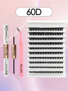 180/200 CHIẾC Lông mi giả dạng chùm mềm mại DIY 40D50D60D80D Bộ cụm mi Bộ nối mi kèm nhíp và cọ dán - Nhiều màu - Xem 10
