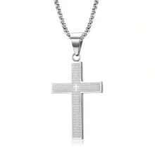 1pc Titanium Steel Esculpido Cruz Pingente Colar, Aço Inoxidável Cruz Pingente Unissex