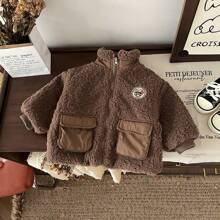 Áo khoác nhung ấm áp giản dị cho bé trai dễ thương có túi trang trí - Cà phê nâu - Xem 1