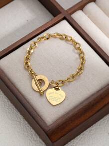 1 pieza Cadena de perlas con cristales de Rhinestone en forma de corazón, cadena retorcida, cadena "Volver a la vida", cadena lisa minimalista, pulsera de brazalete, diseño elegante y delicado de moda retro, adecuado para vacaciones, fiestas, citas, regalos, uso diario - Amarillo Oro - Ver 7