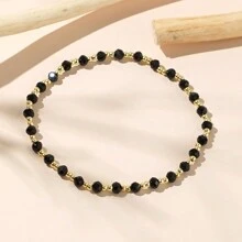波西米亚风格复古水晶珠手链 - 手工制作，不褪色，适合日常佩戴，可作为送给妻子/丈夫/伴侣/朋友的礼物 - 黑水晶珠手链，生日/情人节的理想选择 - 黑金色 - 查看 9