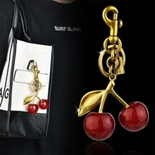 1 móc chìa khóa gỗ anh đào và hợp kim, mặt trang trí bằng nhựa sáng bóng cho túi xách, ví và chìa khóa xe hơi - Nhiều màu - Xem 2