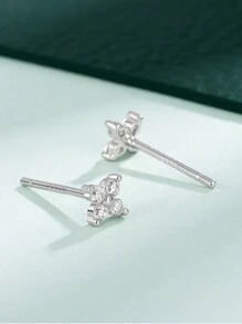 6pcs/Set Simple Zircon Clover Stud Earrings, Everyday Accessory For Women - Silver Four-leaf Clover Earrings Set Of Six - View 4