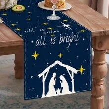 1PC Christmas Table Runner, Blue Sky Christmas Table Runner, Seasonal Christmas Eve Christmas Kitchen Table Decoration Outdoor Family Party