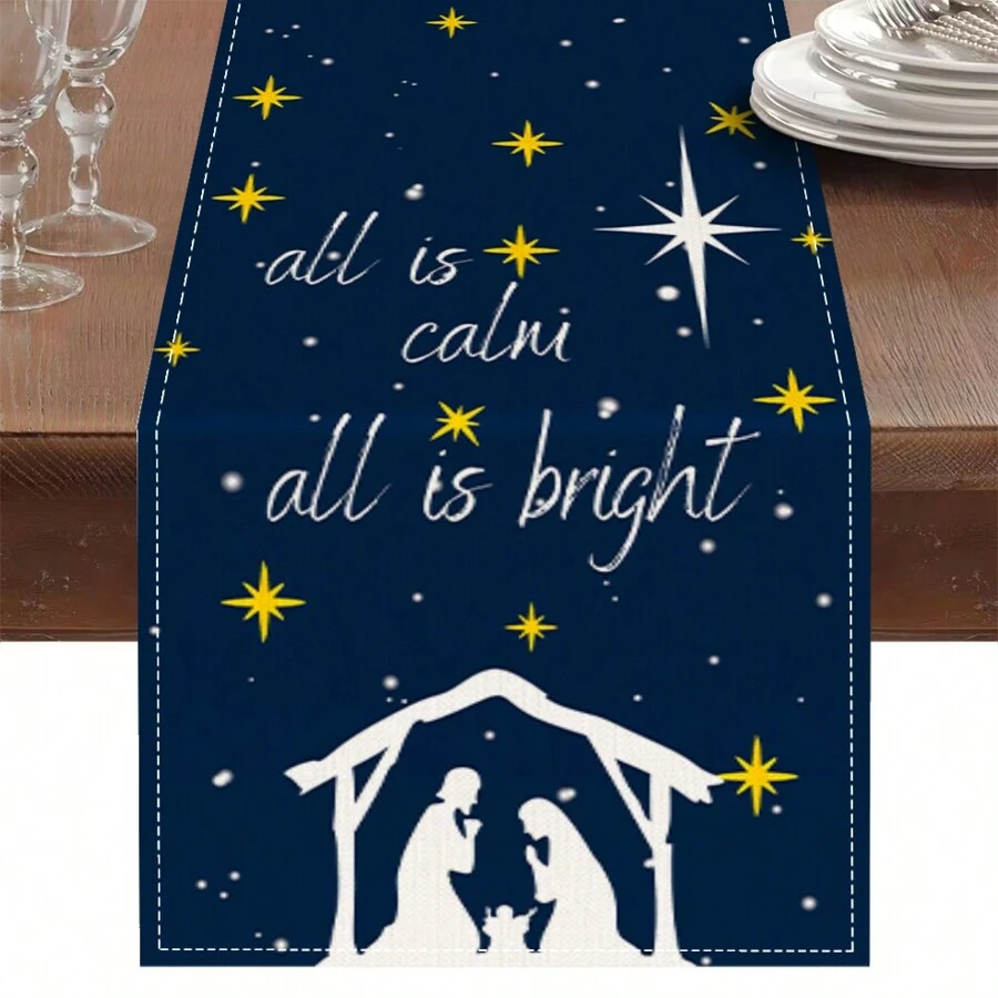 1PC Christmas Table Runner, Blue Sky Christmas Table Runner, Seasonal Christmas Eve Christmas Kitchen Table Decoration Outdoor Family Party
