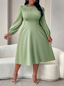 BIUBIU 节日音乐节母亲节万圣节新年情人节家庭外出工作正式优雅秋季春季冬季连衣裙婚礼宾客茶会成人雪儿制服喇叭裙女式长袖绿色长裙