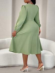 BIUBIU 节日音乐节母亲节万圣节新年情人节家庭外出工作正式优雅秋季春季冬季连衣裙婚礼宾客茶会成人雪儿制服喇叭裙女式长袖绿色长裙