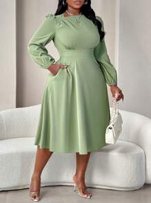 BIUBIU 节日音乐节母亲节万圣节新年情人节家庭外出工作正式优雅秋季春季冬季连衣裙婚礼宾客茶会成人雪儿制服喇叭裙女式长袖绿色长裙