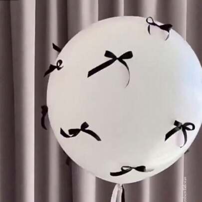 92/102个/套 白色、粉色、黑色乳胶气球，配黑色蝴蝶结，户外拍照道具，蝴蝶结装饰，情人节，生日派对，婚礼