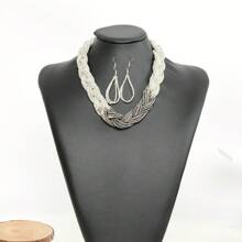 3pcs Bohemian Handcrafted Beaded Necklace And Earring Set, Multi-Layer Short Style