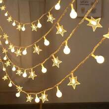 4.9/9.8Ft Star And Moon Decorative Light String,Battery Operated Fairy Decoration Light For Home,Garden, Camping, Party,Wedding Prom,Courtyard Decoration