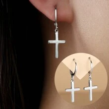 1pair European & American Minimalist Style Copper Cross Design Ladies Earrings, Versatile For Commuting