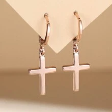 1pair European & American Minimalist Style Copper Cross Design Ladies Earrings, Versatile For Commuting