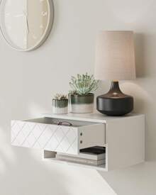 Floating Nightstand, Small Modern Floating Nightstand With Drawer, Floating Shelves For Bedroom, Bathroom (White Stripe) - Kim cương trắng - Xem 3